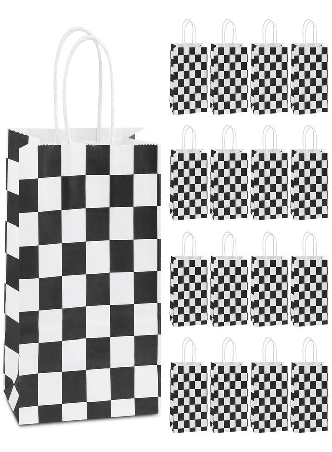 Motroce 16Pcs Checkered Racing Treat Bags, Race Car Party Favor Bags, Black and White Checkered Gift Bags with Handles, Racing Flag Candy Bags Goodie Bags for Race Car Themed Birthday Party Supplies - Image 1